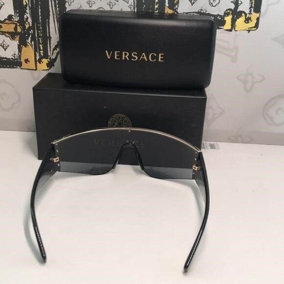 New Versace™ VE2197 Shield Sunglasses – Gold Frame / Grey Mirror Lenses - Picture 7 of 11